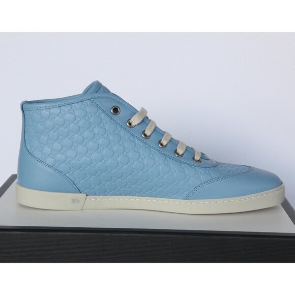 GUCCI SNEAKERS SHOES LEATHER MINERAL BLUE GUCCISSIMA HI-TOP sz 38.5G / 8.5 - Picture 7 of 10